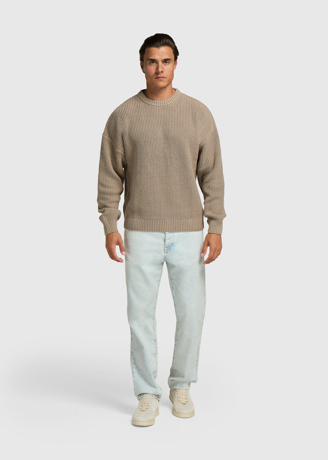 Schwerer Strickpullover mit Rundhalsausschnitt – Warm Sand