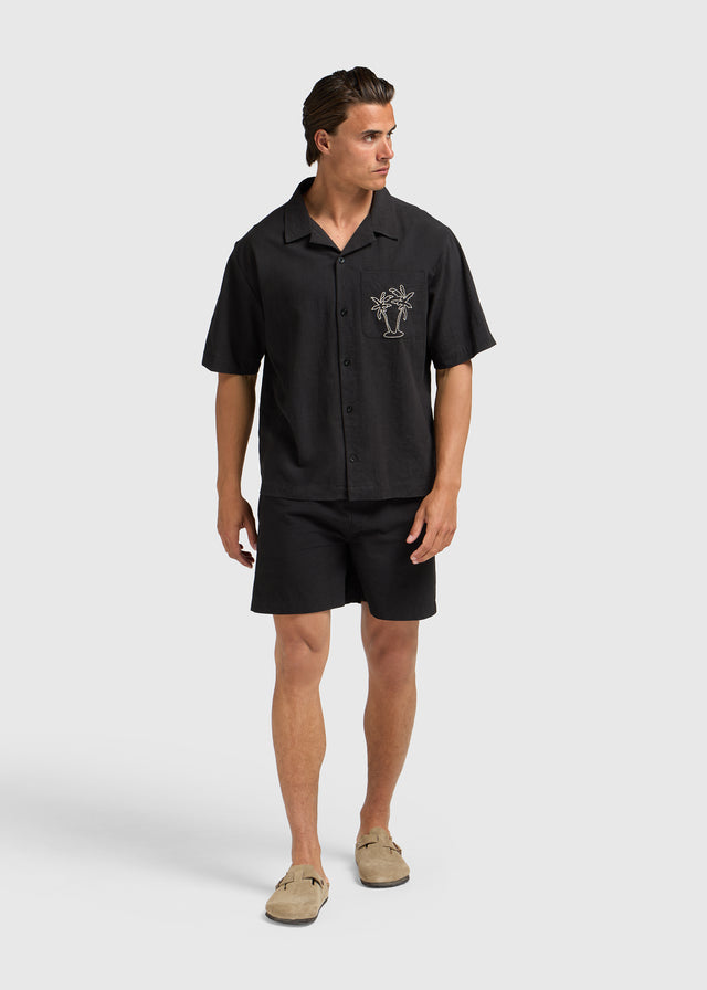 Night Palm Resort Shirt - Off Black
