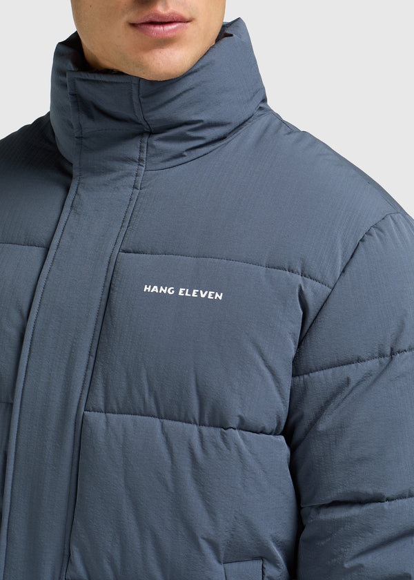 Seersucker Puffer Jacket - Ombre Blue