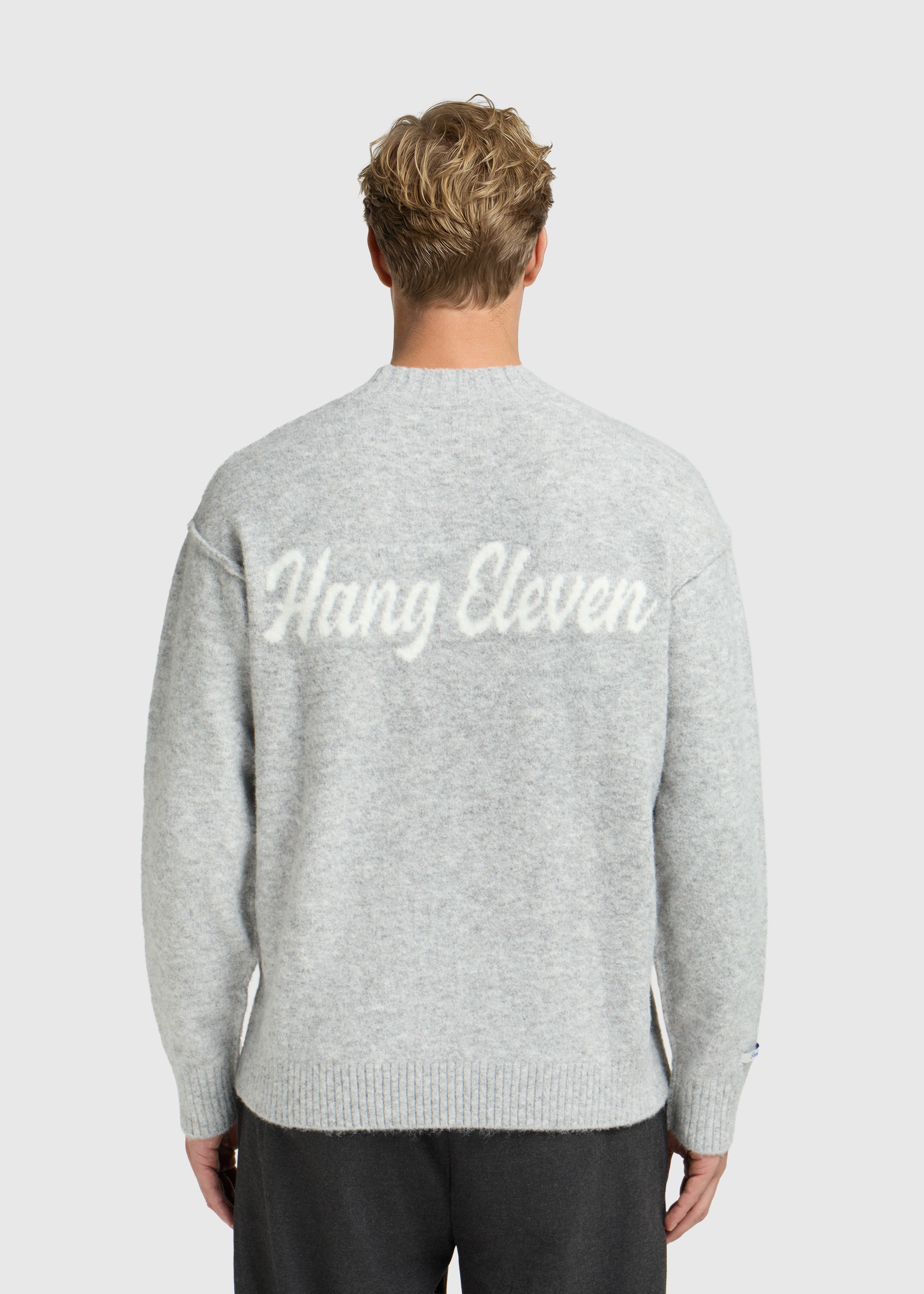 Cozy Brand Knit Crewneck - Grey Melee