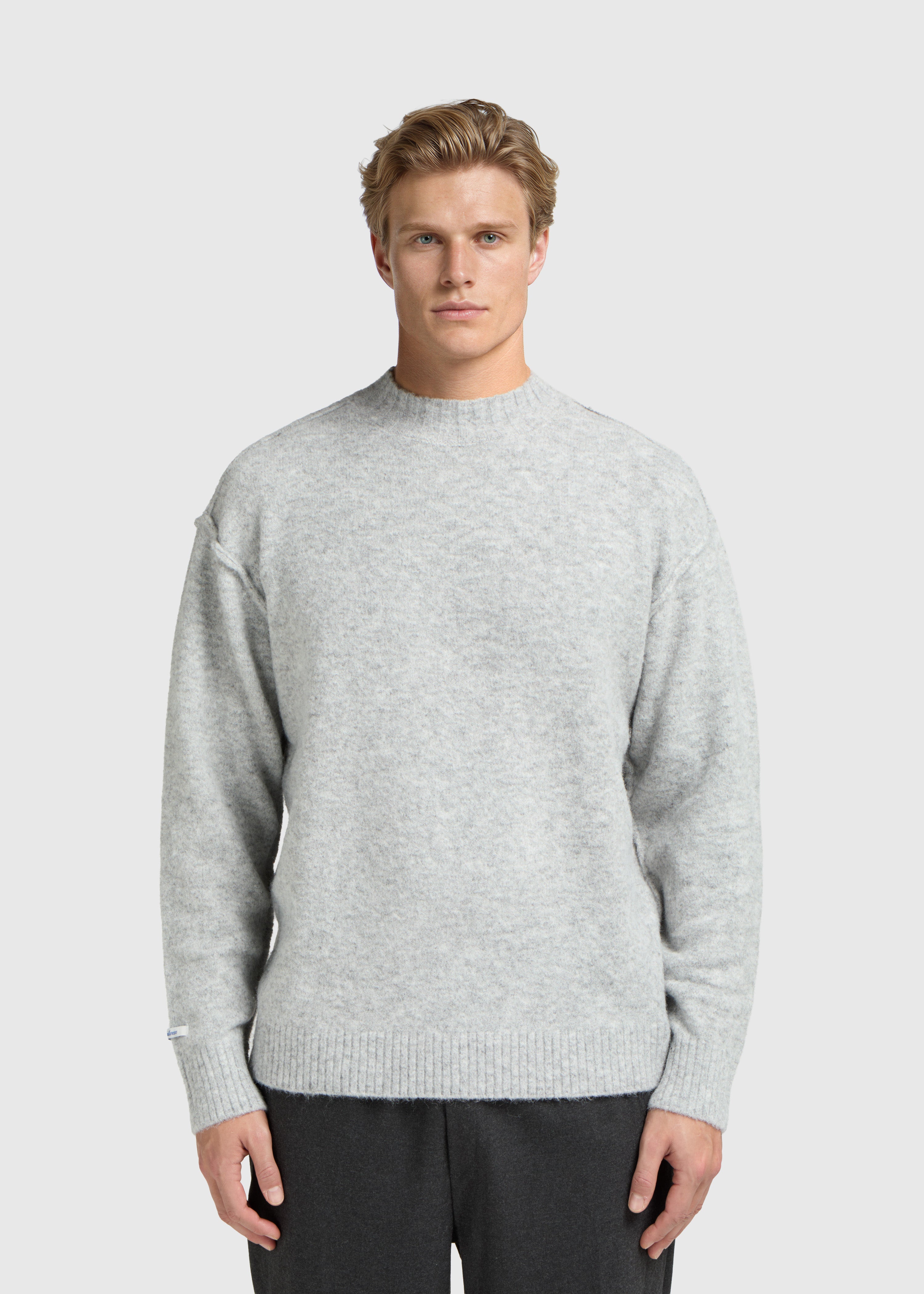 Cozy Brand Knit Crewneck - Grey Melee