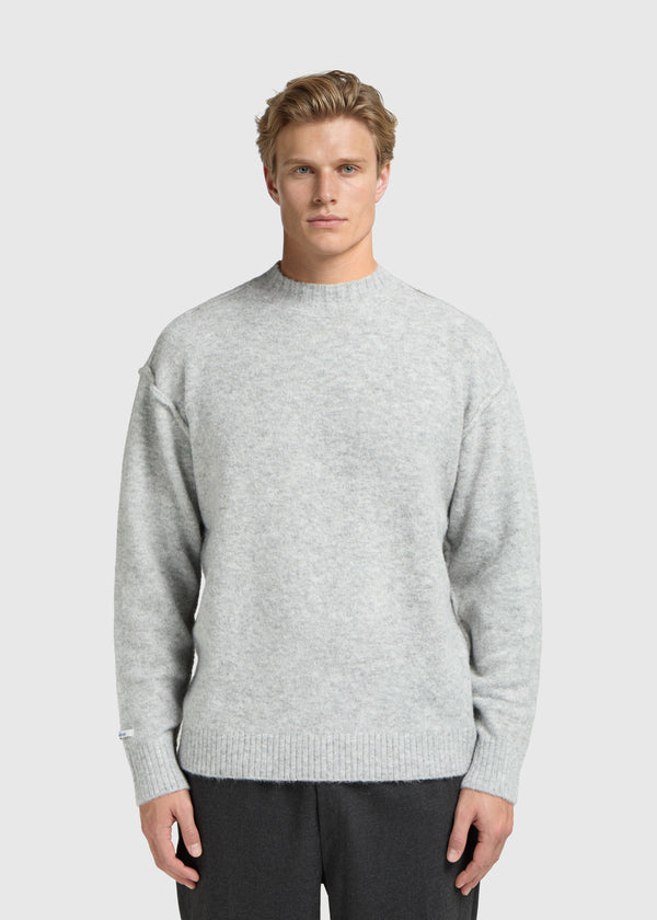 Cozy Brand Knit Crewneck - Grey Melee