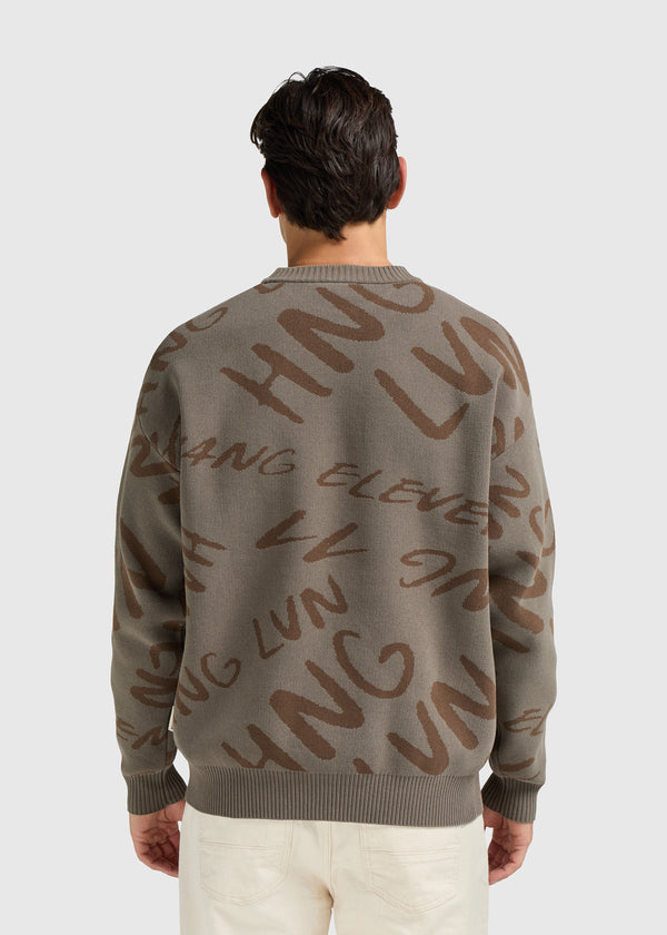Jacquard Logo Knit Crewneck - Light Brown