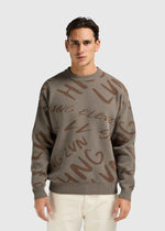 Jacquard Logo Knit Crewneck - Light Brown