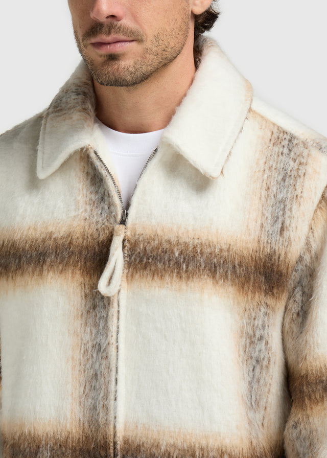 Jacke mit flauschigem Karomuster – Sand