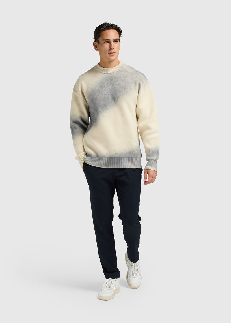 Pull col rond en jersey côtelé - Gris pierre