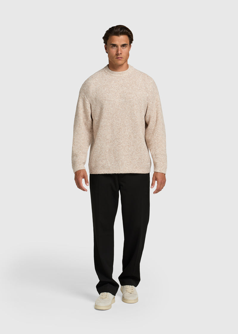 Entspannter Strickpullover mit Rundhalsausschnitt - Sand Melange