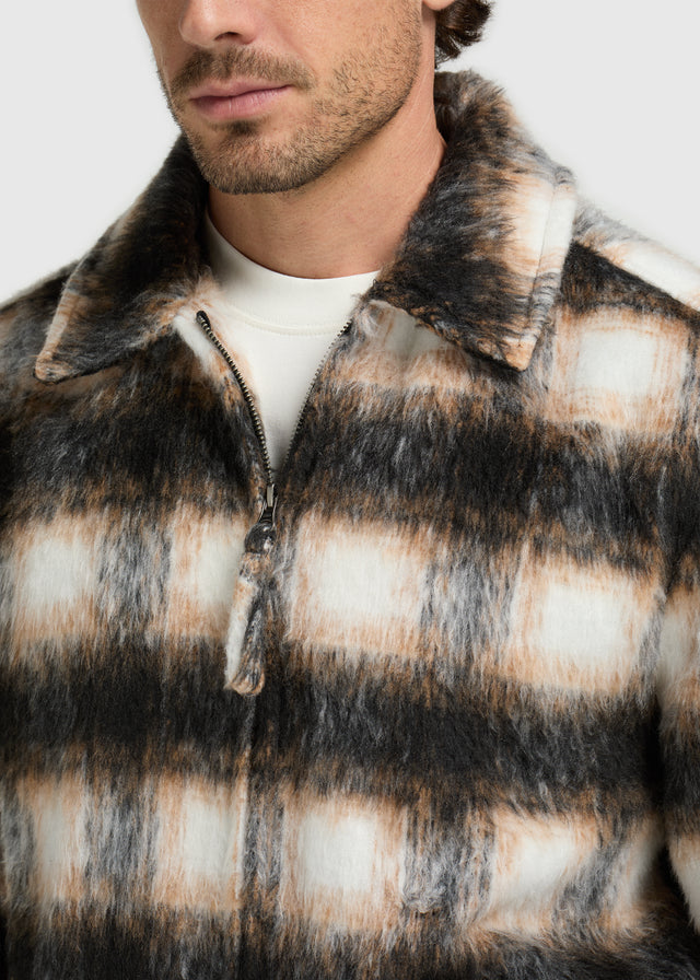 Jacke mit haarigem Karomuster – Schwarz