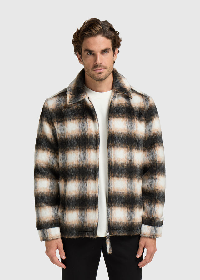 Jacke mit haarigem Karomuster – Schwarz