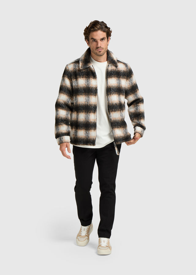 Jacke mit haarigem Karomuster – Schwarz