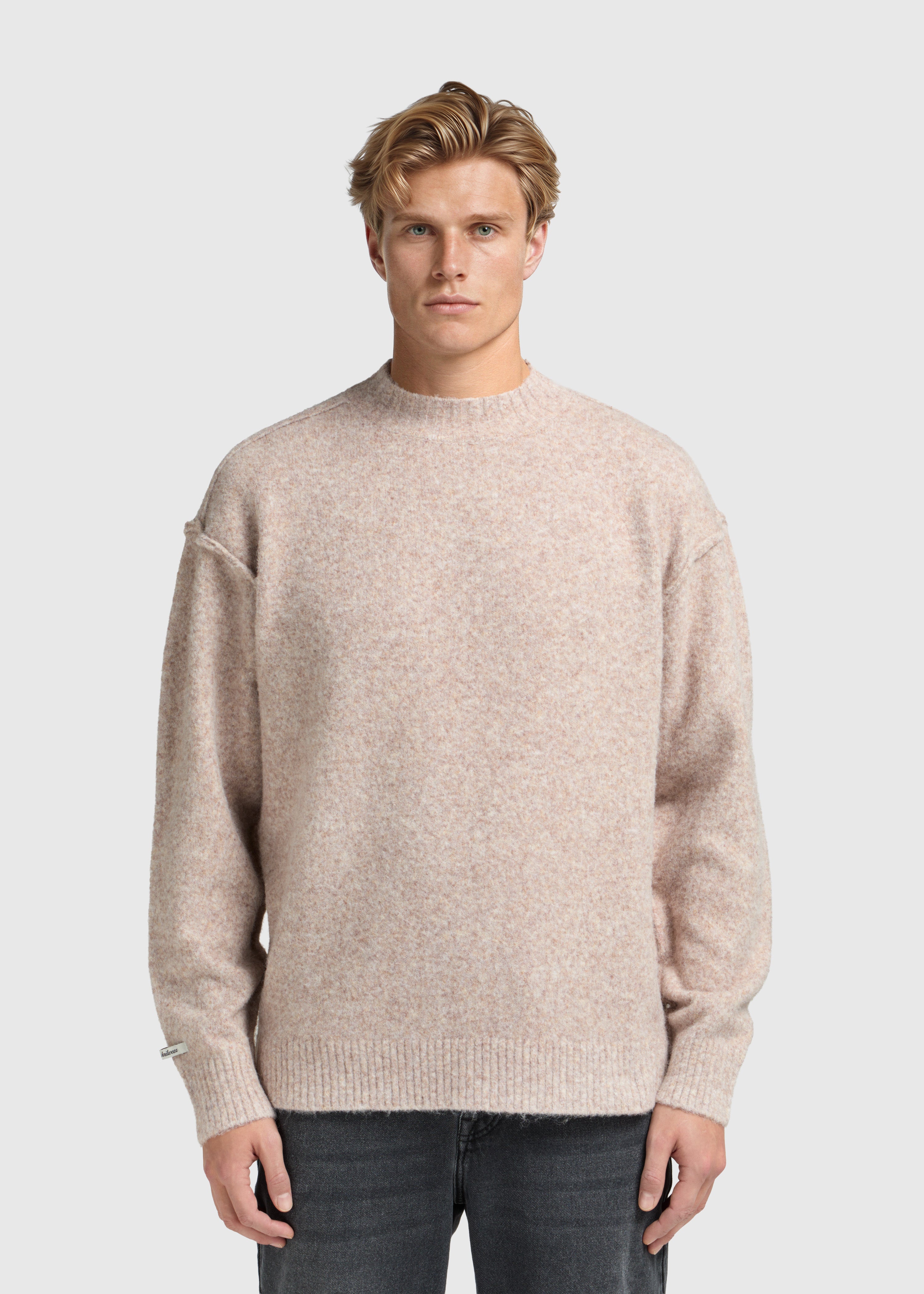 Cozy Brand Knit Crewneck - Taupe