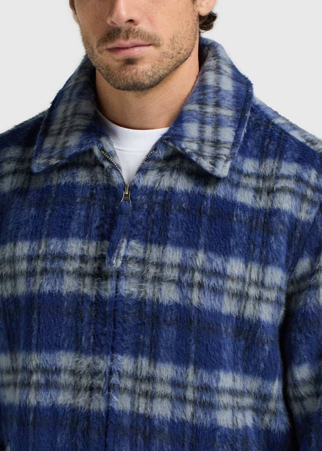 Veste à carreaux poilus - Bleu marine