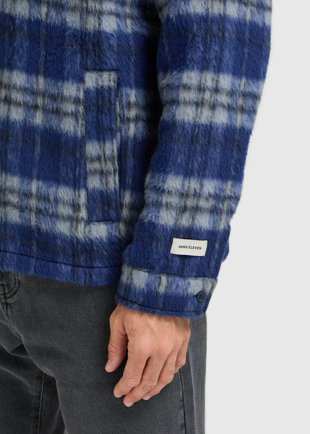 Veste à carreaux poilus - Bleu marine