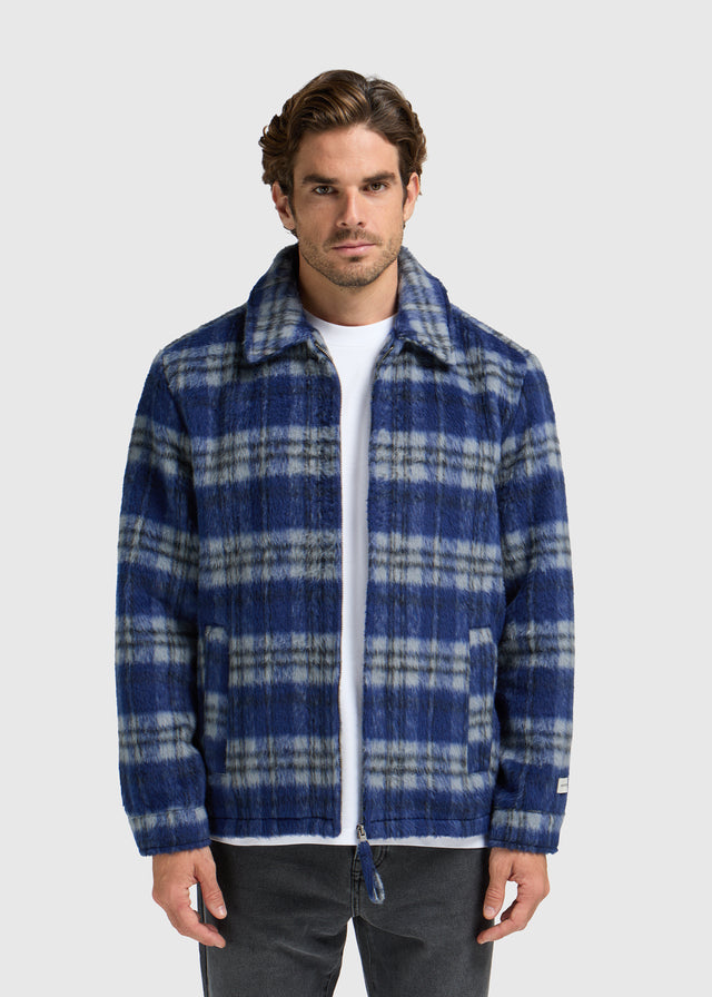 Veste à carreaux poilus - Bleu marine