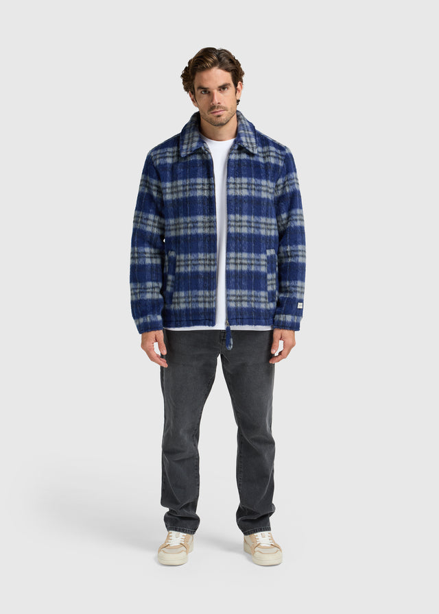 Veste à carreaux poilus - Bleu marine