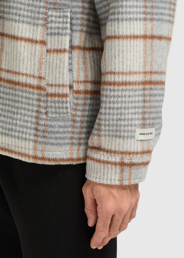 Veste à carreaux poilus - Grise