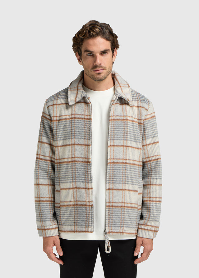 Veste à carreaux poilus - Grise