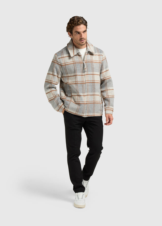 Veste à carreaux poilus - Grise