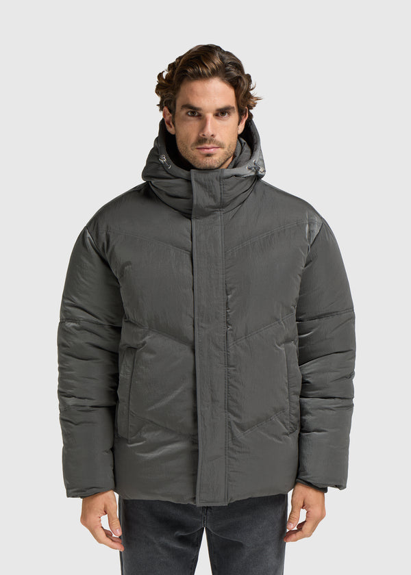 Hooded Puffer Jacket - Grey