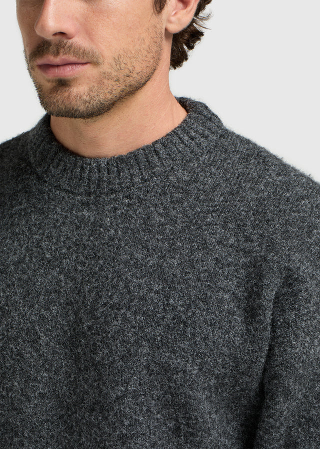 Pull en jersey côtelé à col rond - Anthracite