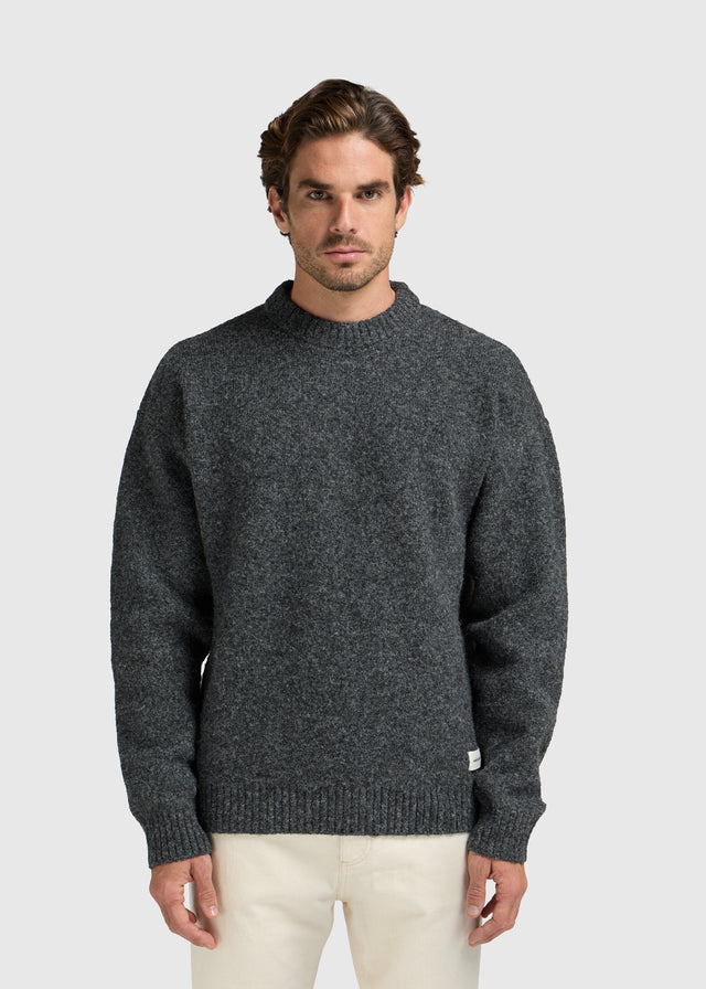 Pull en jersey côtelé à col rond - Anthracite