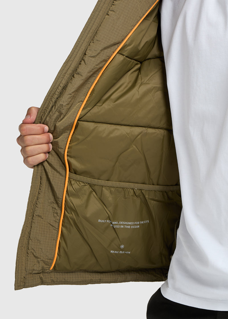 Ribstop Hooded Puffer - Olive Green