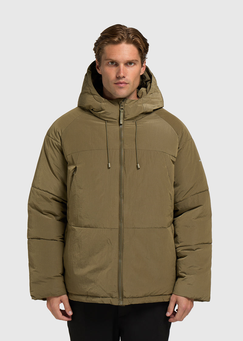 Ribstop Hooded Puffer - Olive Green