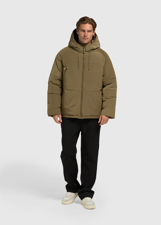 Ribstop Hooded Puffer - Olive Green