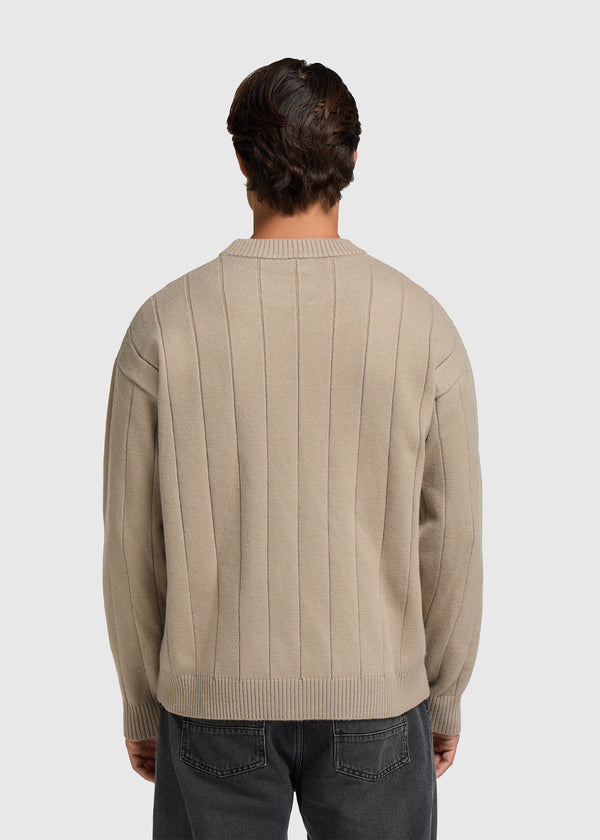 Vertical Stripe Knit Crewneck - Dark Sand