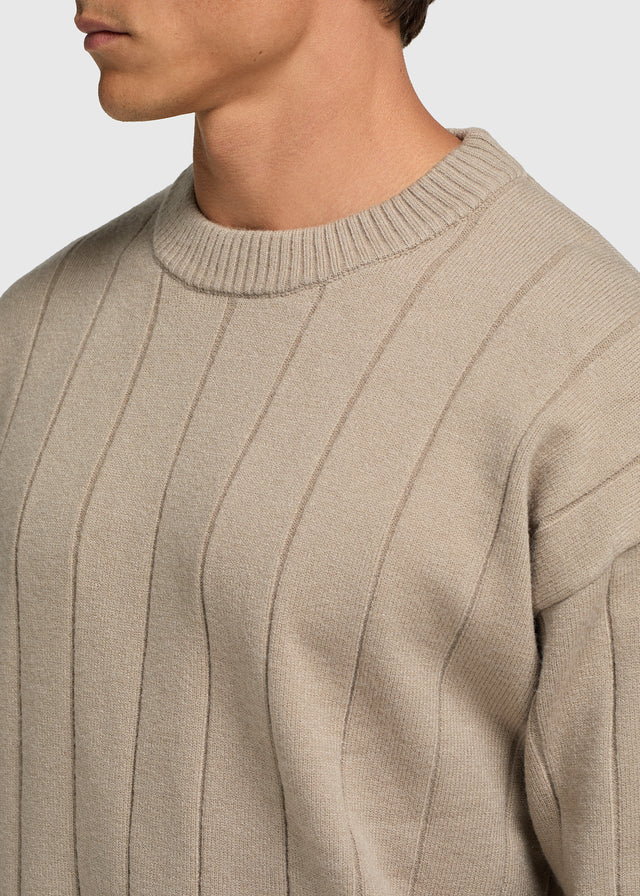 Vertical Stripe Knit Crewneck - Dark Sand