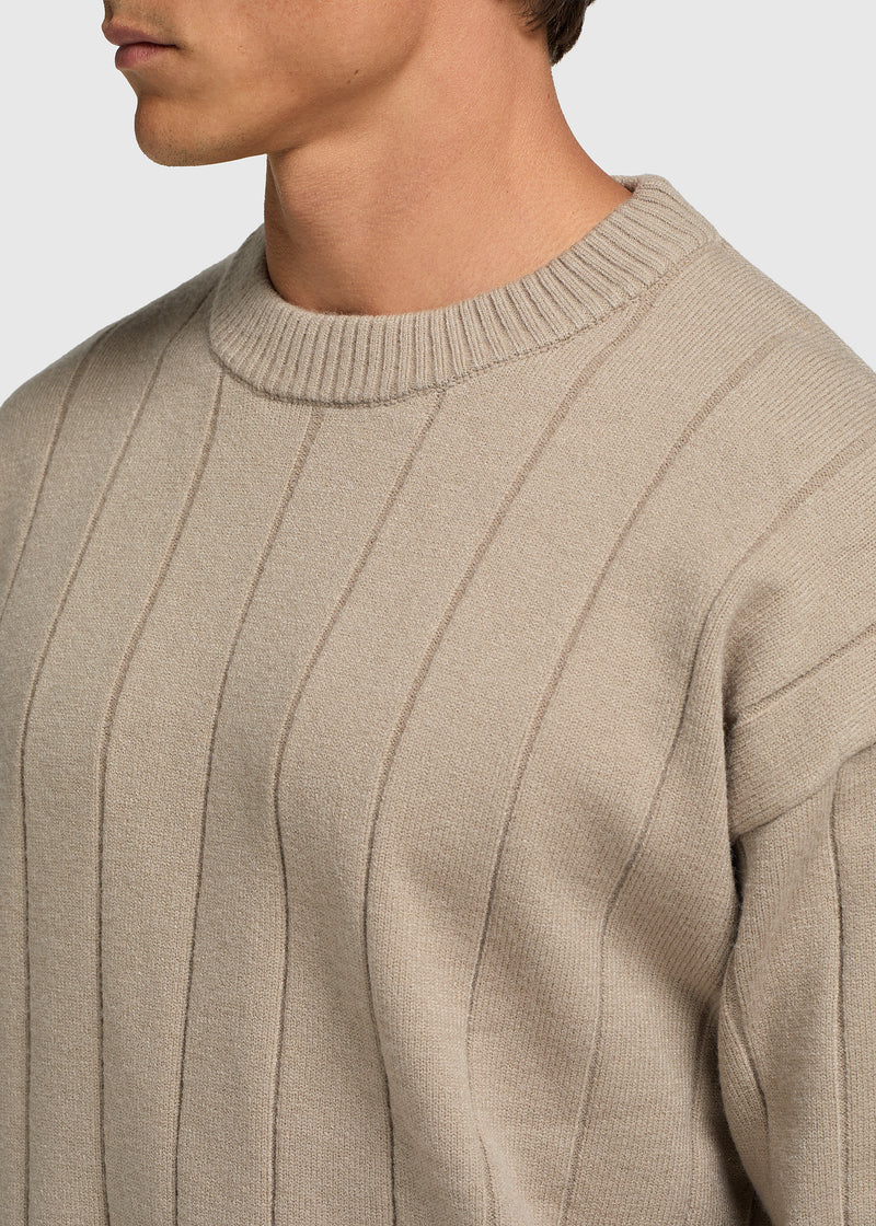 Vertical Stripe Knit Crewneck - Dark Sand
