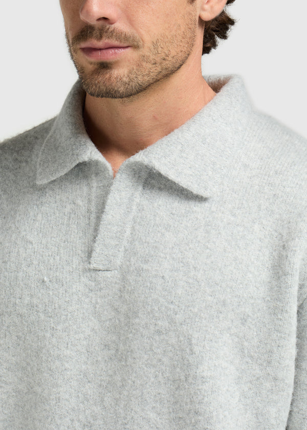 Cozy Knit Polo - Grey Melee