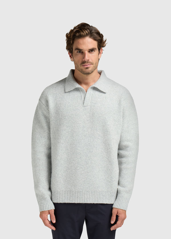 Cozy Knit Polo - Grey Melee