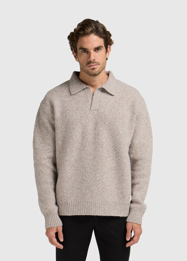Cozy Knit Polo - Taupe
