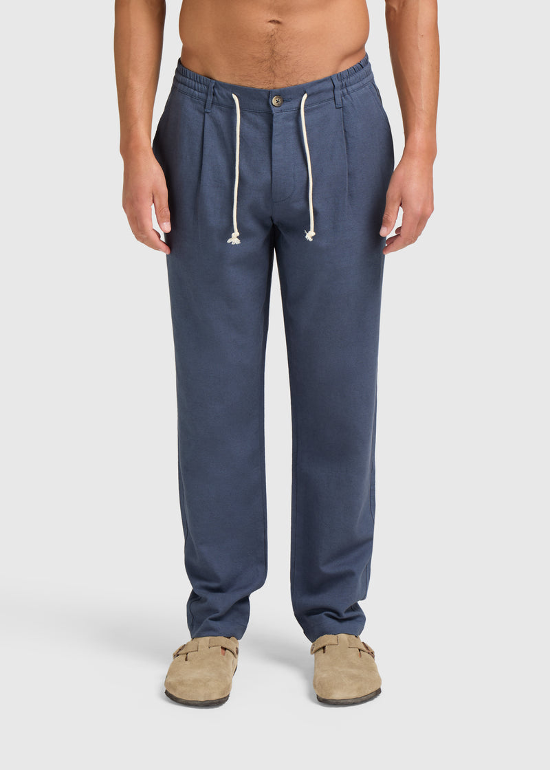 The Pleated Linen Pants - Navy Blue