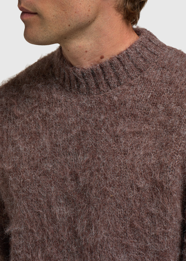 Brushed Knit Crewneck - Brown Melee