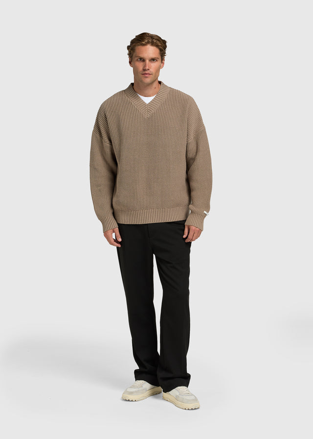 Pull en maille à col en V épais - Desert