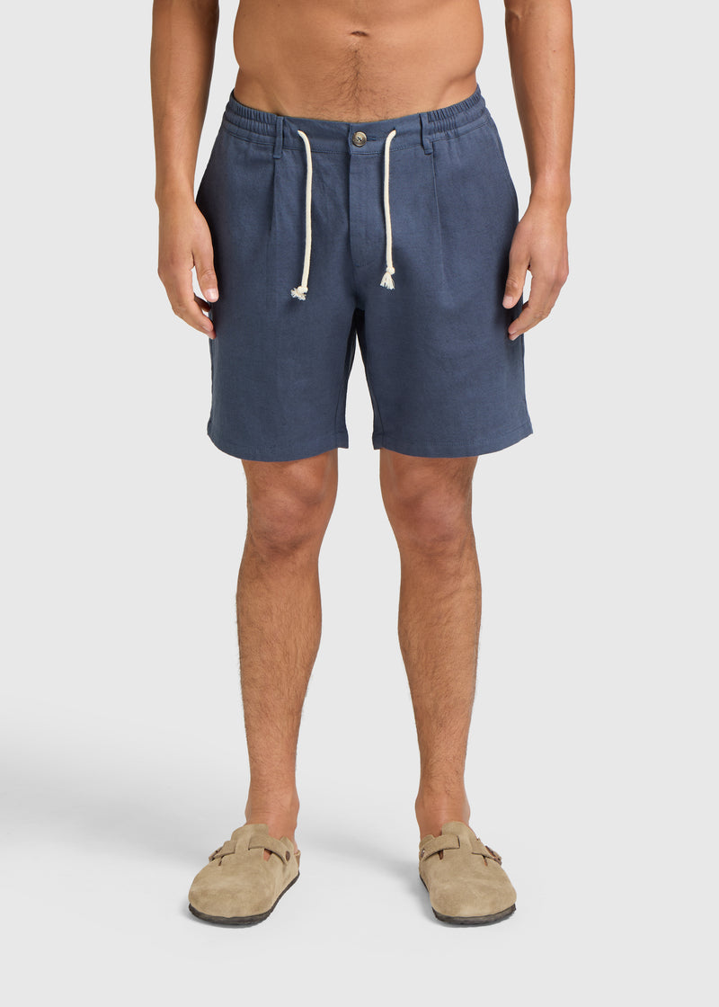 The Pleated Linen Short - Navy Blue