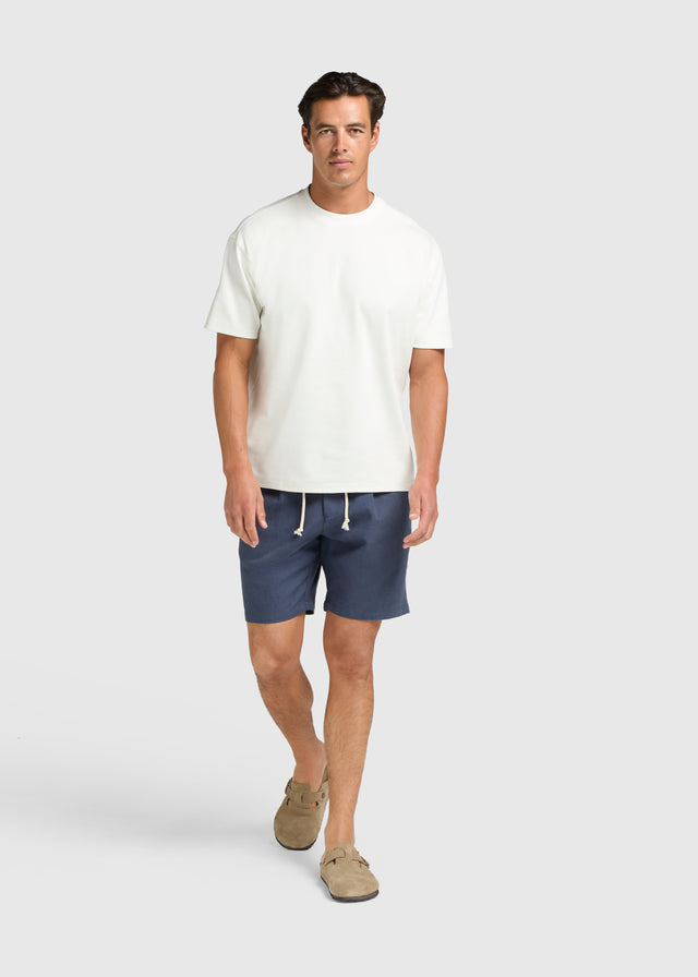 The Straight Linen Short - Navy Blue
