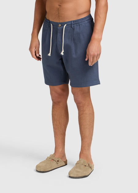 The Straight Linen Short - Navy Blue
