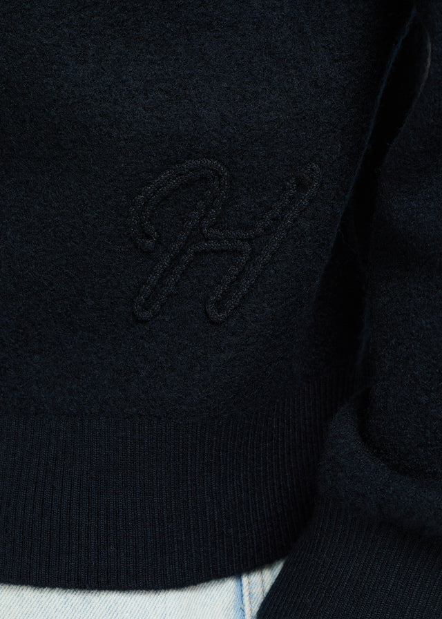 Boiled Wool Crewneck - Navy Blue