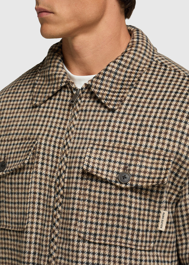Padded Check Overshirt - Brown