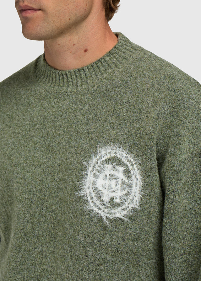 Flauschiger Logo-Strickpullover – Dunkelgrün
