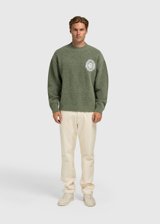 Flauschiger Logo-Strickpullover – Dunkelgrün