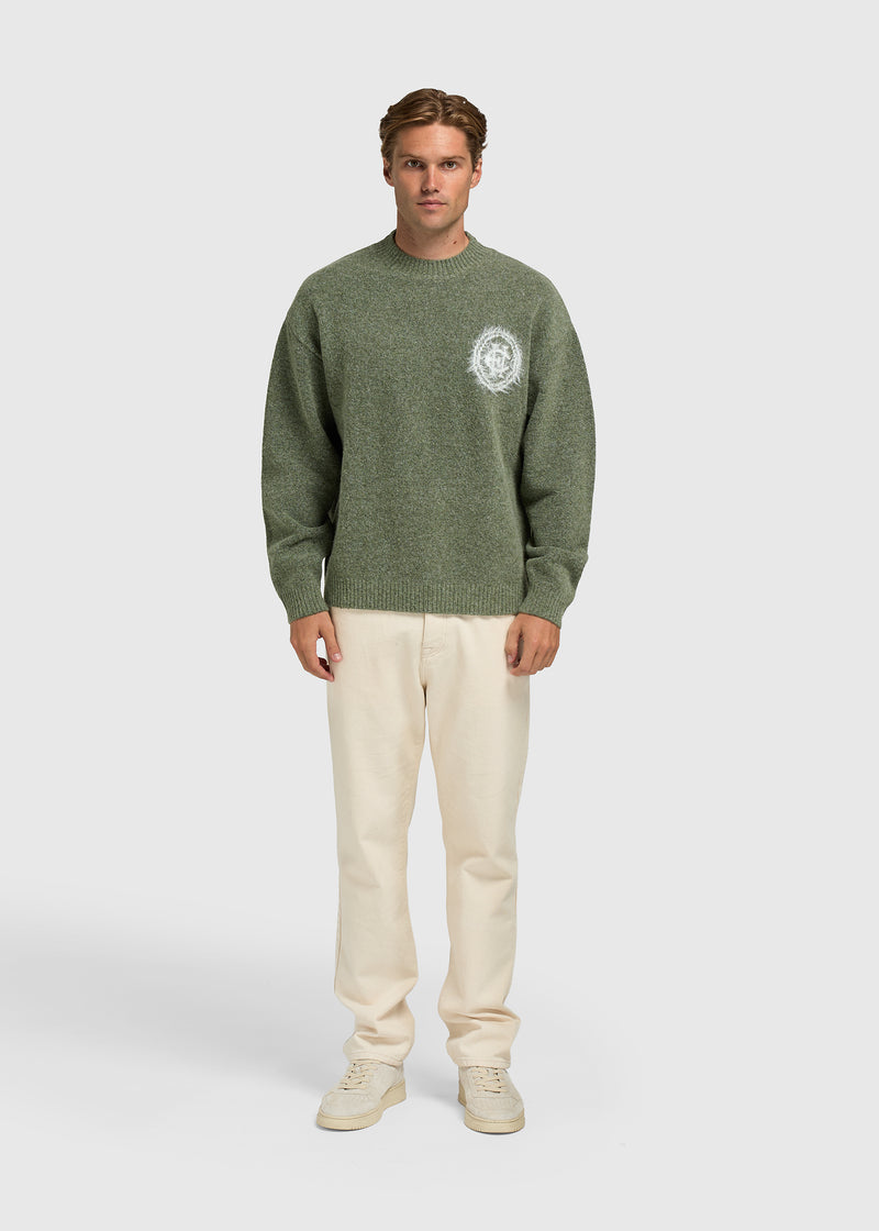 Flauschiger Logo-Strickpullover – Dunkelgrün