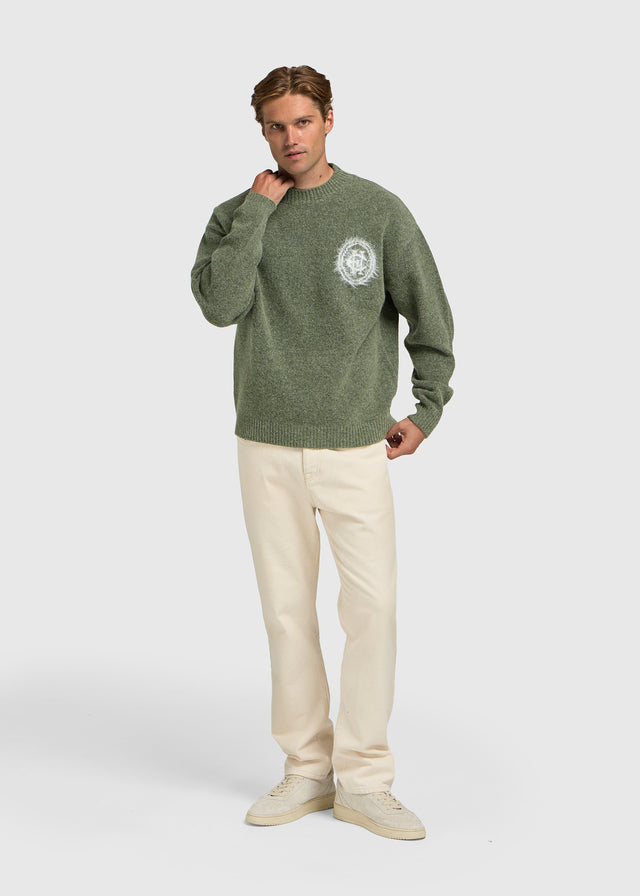 Flauschiger Logo-Strickpullover – Dunkelgrün