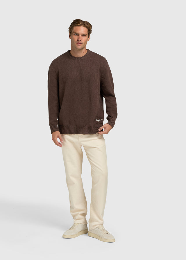 Col rond en tricot haut de gamme - Brun chocolat