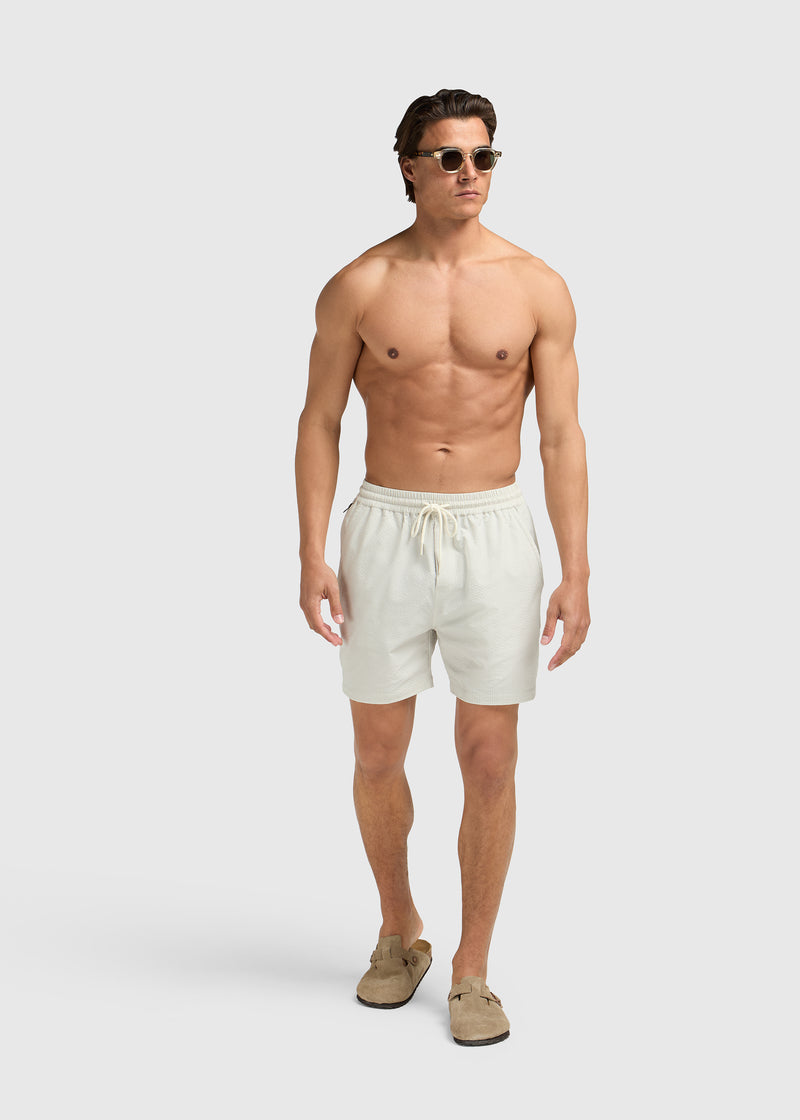Stripe Seersucker Swim Short - White Sand