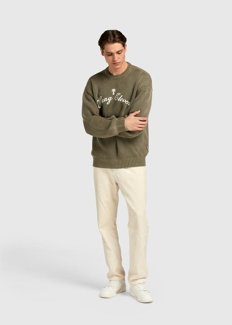 Palm Logo Knit Crewneck - Olive Green