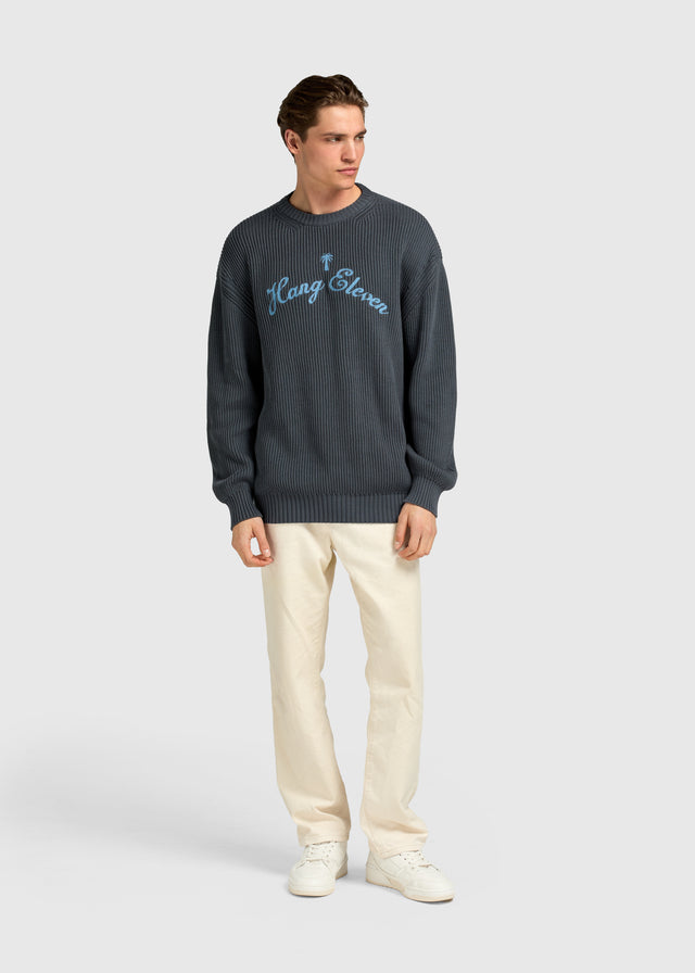 Pull ras du cou en maille avec logo palmier - Bleu moyen